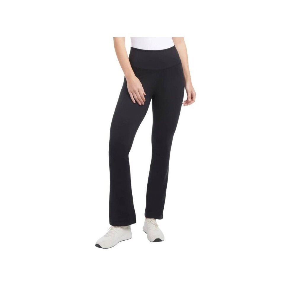 NWT Jockey Women's L Black Yoga Pants High Waist Wide Leg Pockets C0477